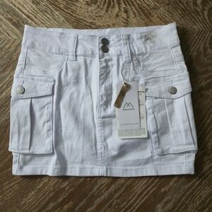 NWT White Cargo Mini Skirt Utility Pocket Stretch Waist S/M
